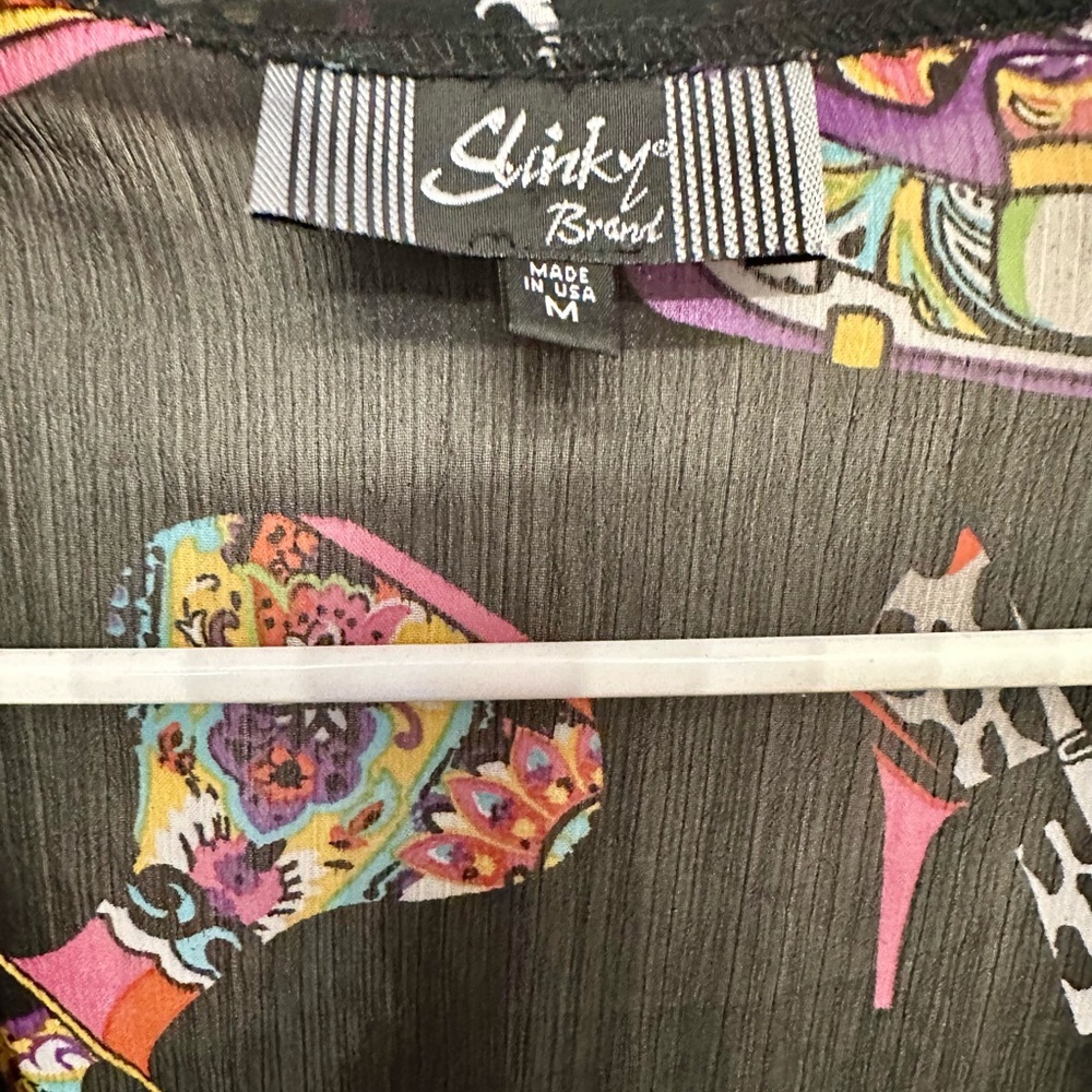 Slinky Brand Y2K Era Sheer Kimono w/ Handbag & Stiletto Print Medium - Picture 2 of 4